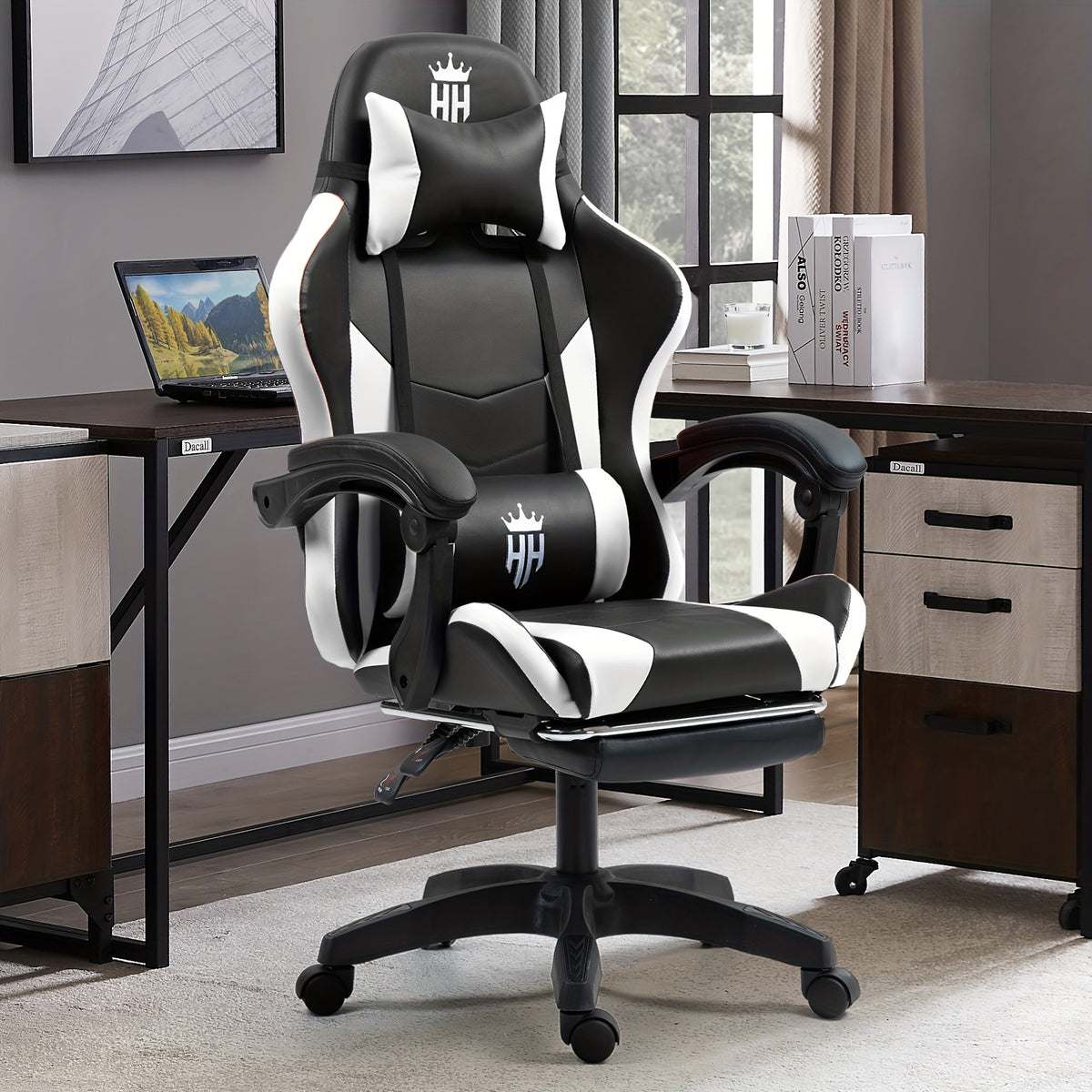 Gaming Chair with Footrest and Lumbar Support - Height Adjustable