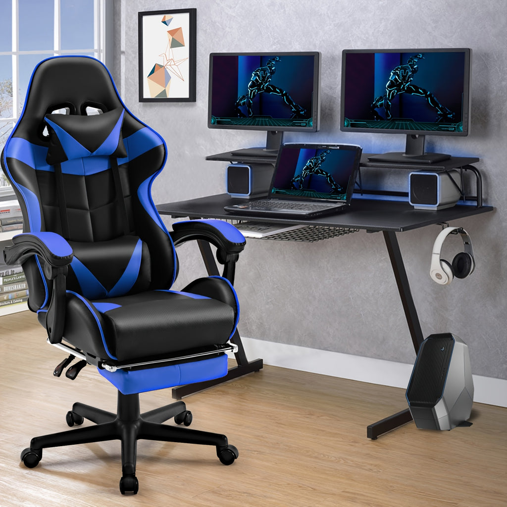 Swivel Gaming Chair with Footrest, Headrest and Massage Lumbar Support